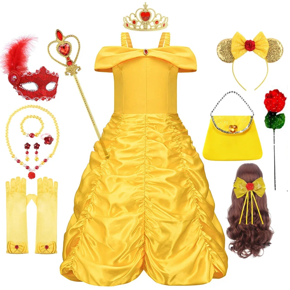 Girls Belle Dress Kids Ball Gown Princess Costume For Beauty and the Beast Children Christmas Birthday Carnival Party Cosplay