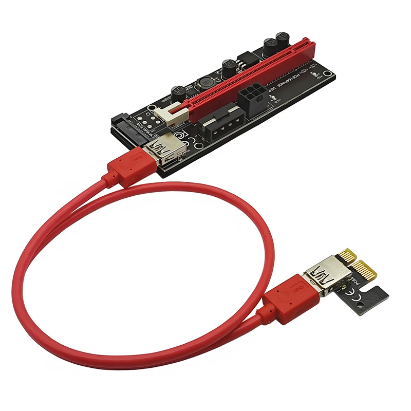 Newest PCI-E Riser 009S Plus PCI-E 1X TO 16X Slot Adapter Riser Card 60cm USB 3.0 Red Cable 4pin 6pin SATA Power for BTC Mining