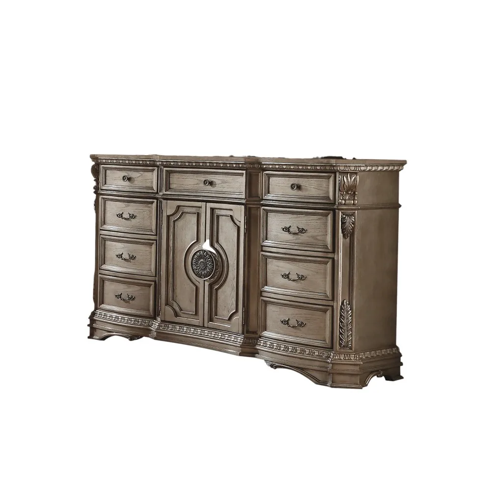 Dresser (WOOD TOP) in Antique Silver European Style Dressing Table Villa Furniture American Bedroom Vanity Mirror Solid Carved image 2