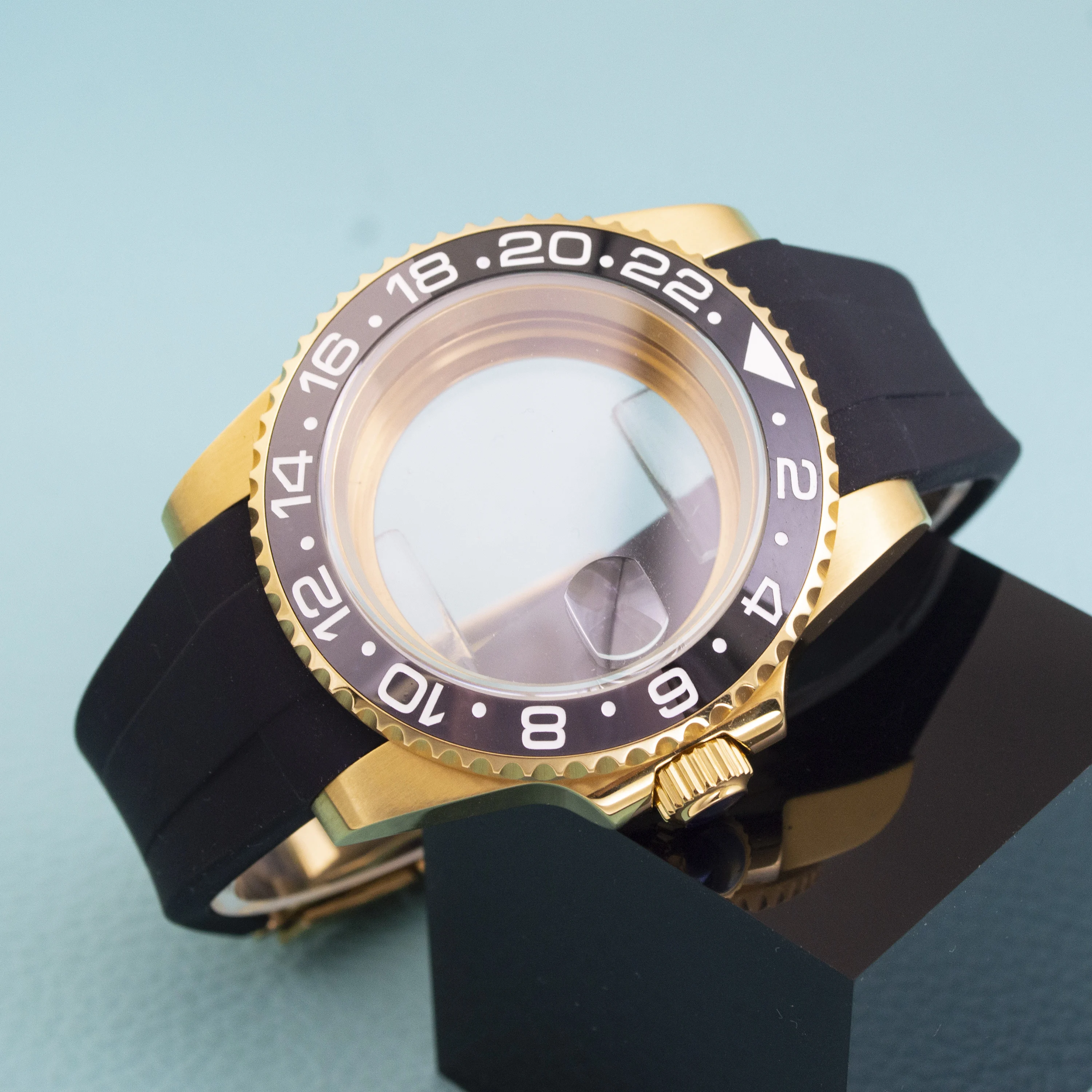 40mm Gold Watch Case NH35 Case Fit NH35 NH36 eta2824 Movement SUB GMT Yacht-master Sapphire Glass Watch Case 20mm Rubber Strap
