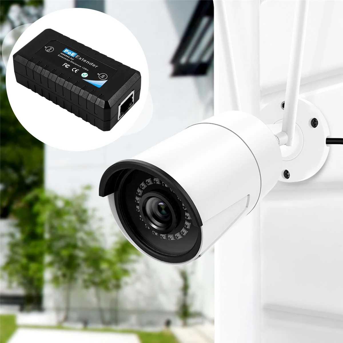 Extensor poe de 1 porta 10/100mbps com entrada/saída padrão ieee 802.3af para câmera ip distância de transmissão 120 metros