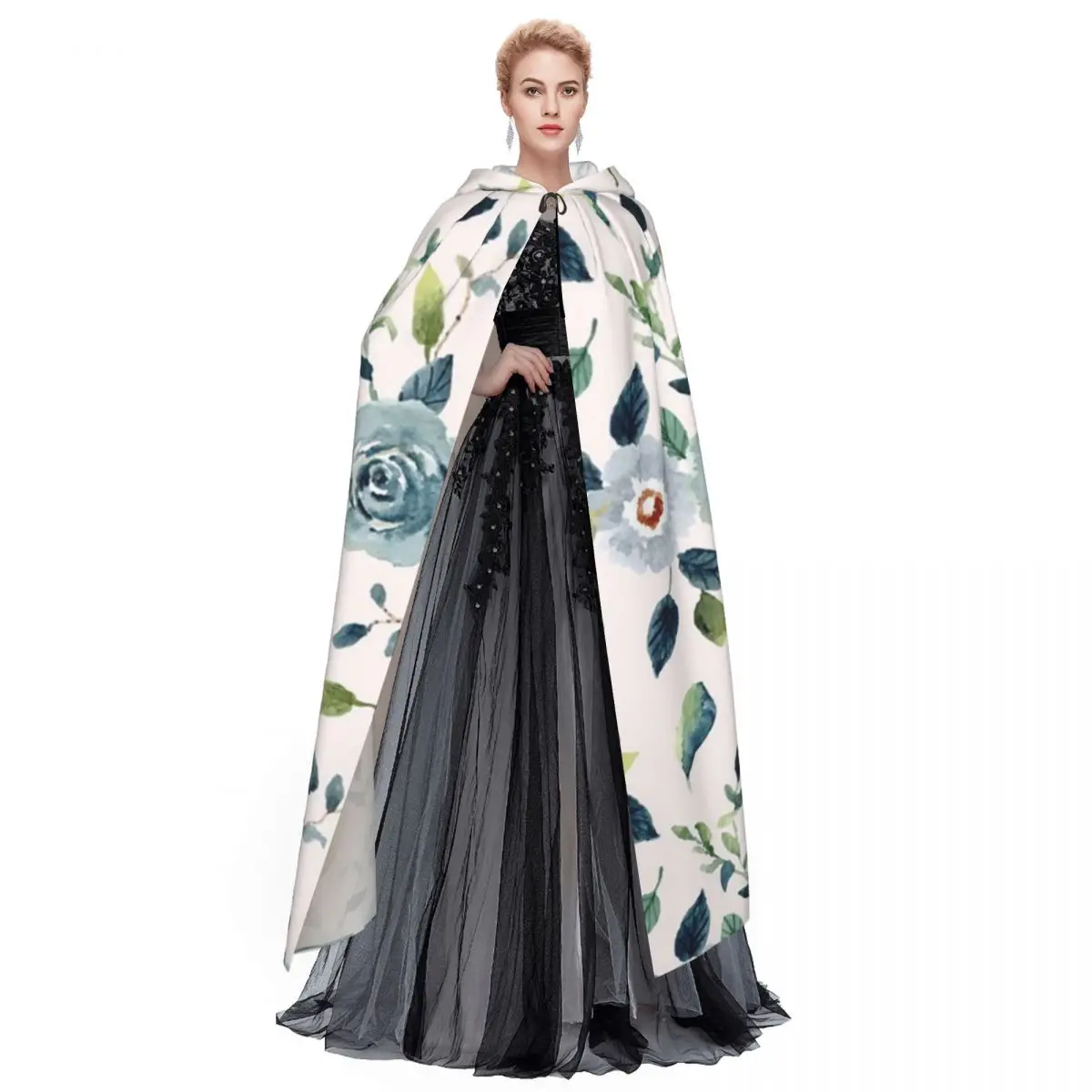 美しい家の秘密花柄を追加ロングフード付きマント魔女コスチュームコスプレケープハロウィンヴァンパイア大人ユニセックス