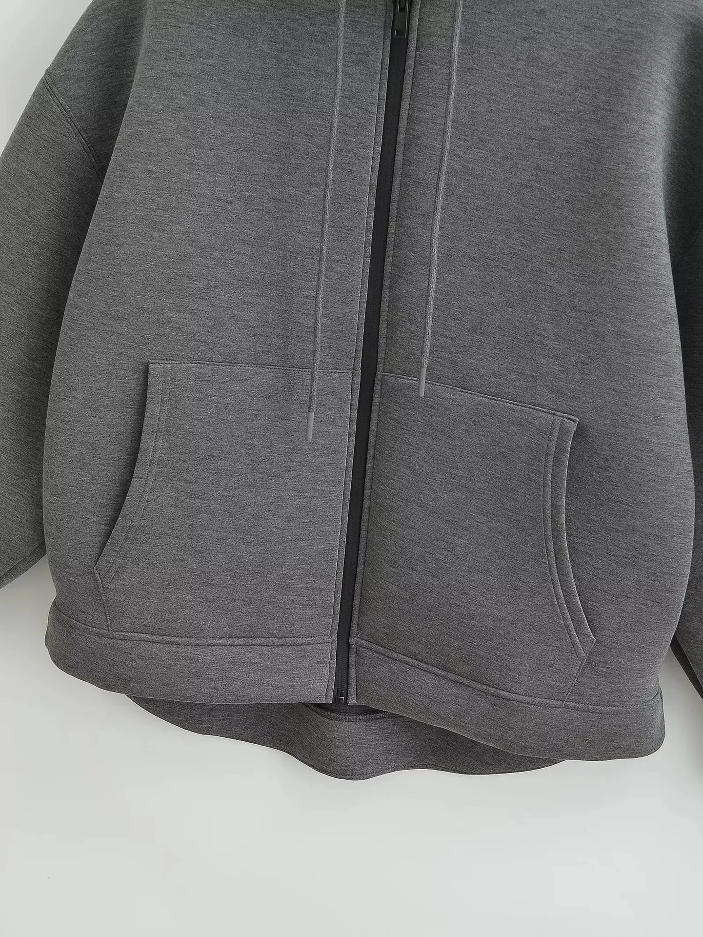 Herbstliche Damen-Freizeitjacke mit Kapuze, lockerer Oversize-Schnitt, Reißverschluss-Hoodie, Sweatshirt, einfarbiger Mantel, schicke Oberbekleidung für Bürodamen, Oberteile – Detail 13