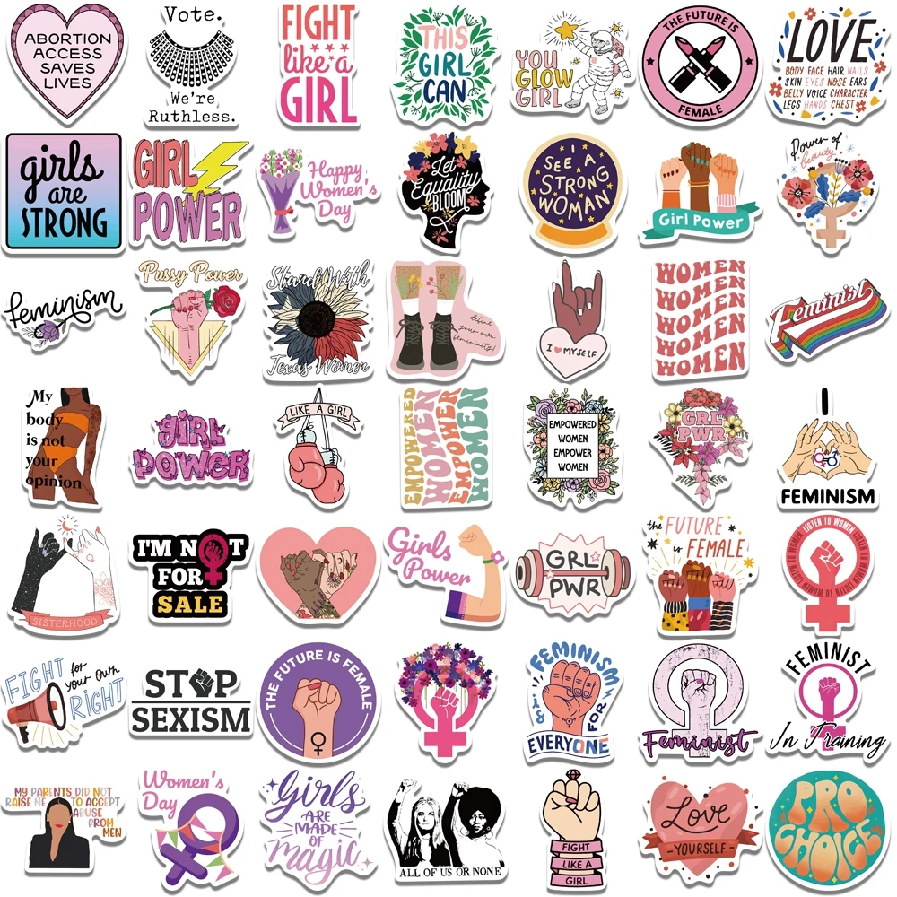 50/100pcs Feminist Stickers Girly Girl Power Indie Mirror Stickers Women Awareness Girl Sticker for Laptop Skateboard Luggage