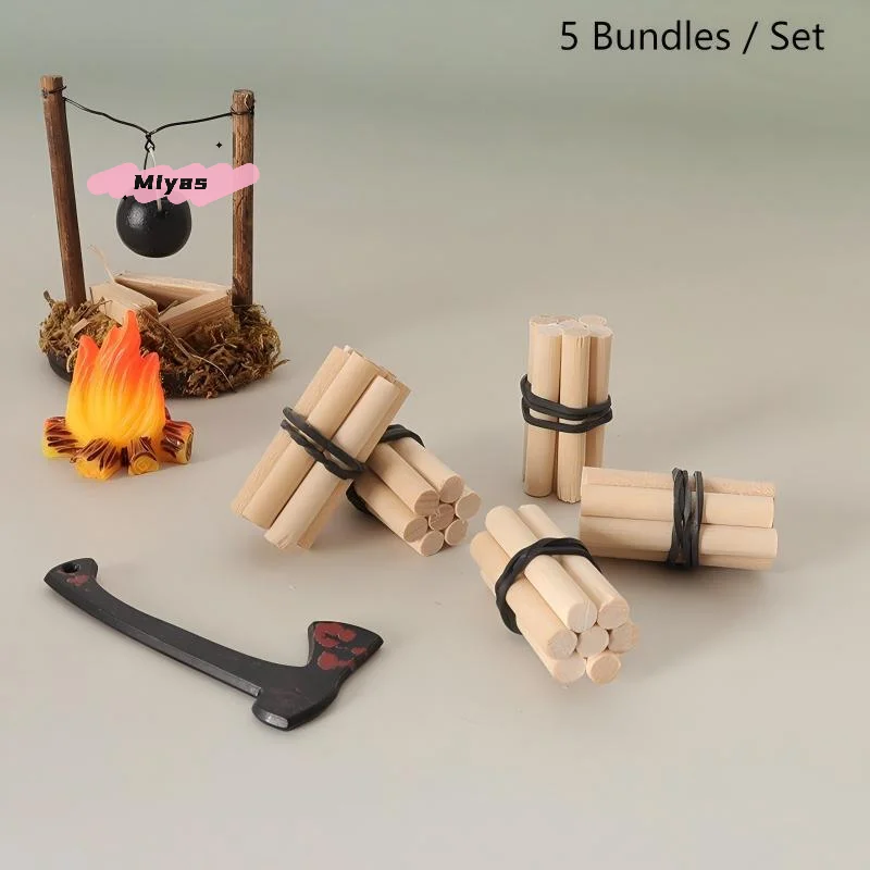 Mini casa de muñecas de leña, modelo de simulación, escala 1/12, decoración de escena de acampada, accesorios para casa de muñecas, 5 mechones