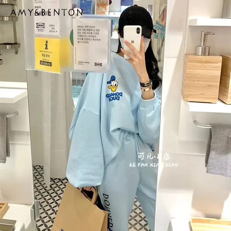 Frühling Herbst 2025, Damen Lose Gedruckt Cartoon Sweatshirts Und Casual Hosen Sets Weibliche Lässig Track Jogginghose Anzug Für Frauen