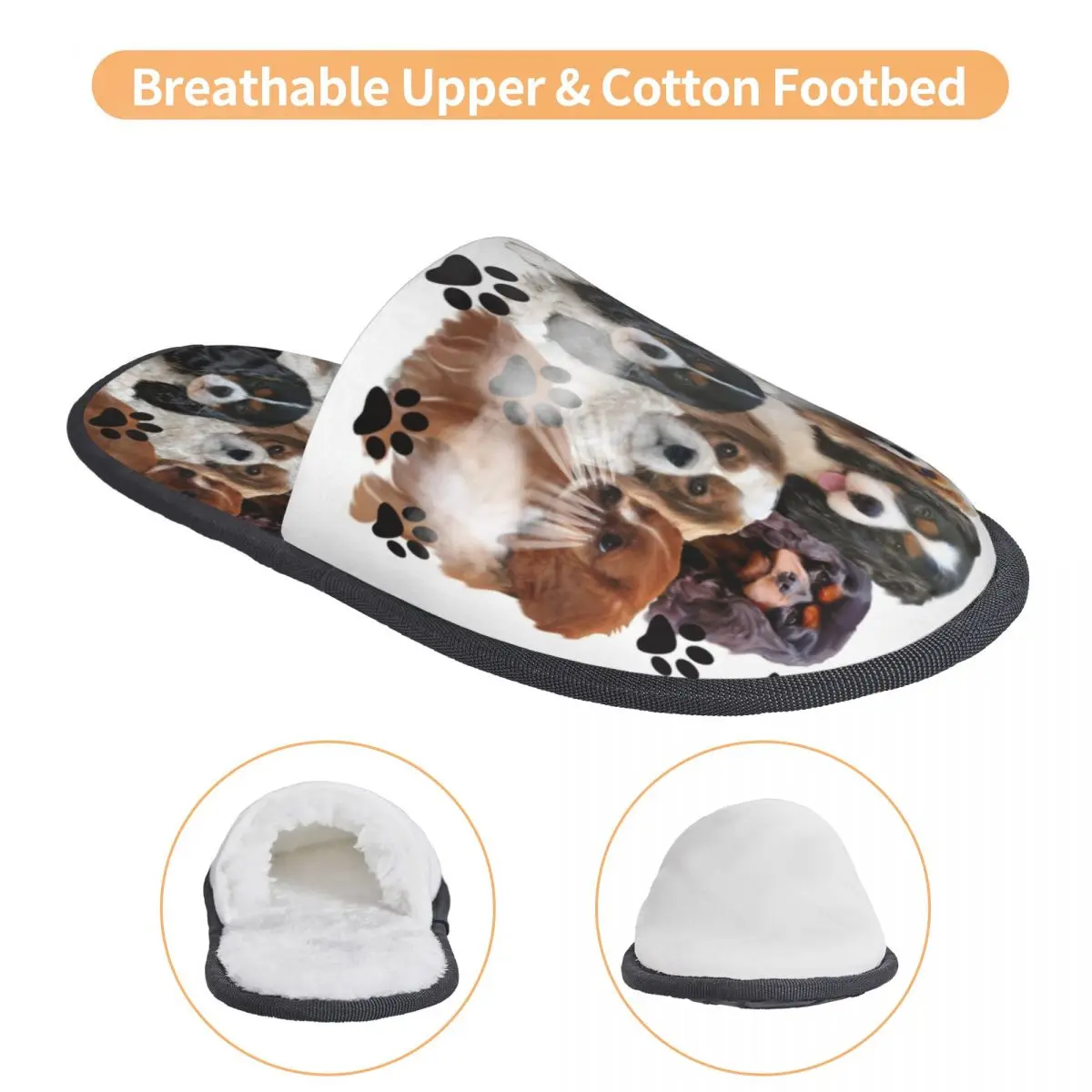 Pantofole da casa personalizzate per gruppi di famiglia Cavalier King Charles Spaniel da donna, morbide scarpe da ginnastica per cani in memory foam