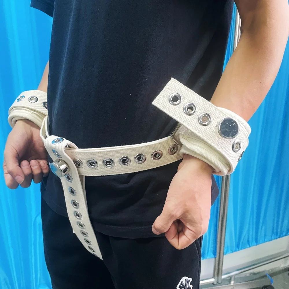 

Magnetic Lock Waist Hip & Detachable Hand Cuffs Set Wrist Restraints Beige Cotton Medical Restraints, Patient Safety Healthcare