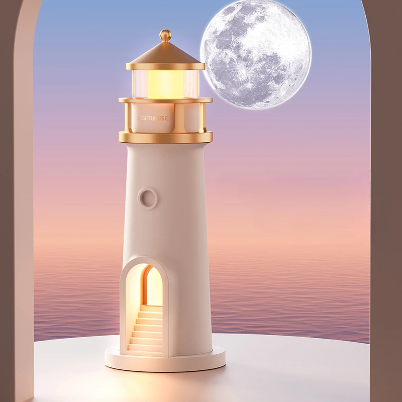 Modern New Tower Projection Atmosphere Moonlight Night Light Lunar Projection Sleep Companion Lighthouse Night Light