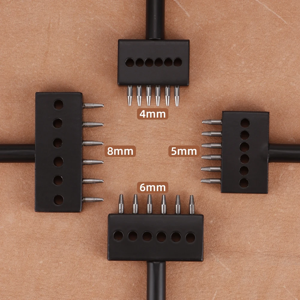 1 zestaw skórzanych okrągłych, pustych dziurkaczy, rozstaw 4/5/6 mm - 2/4/6 otworów do pasków DIY, płótna, papieru i tworzyw sztucznych