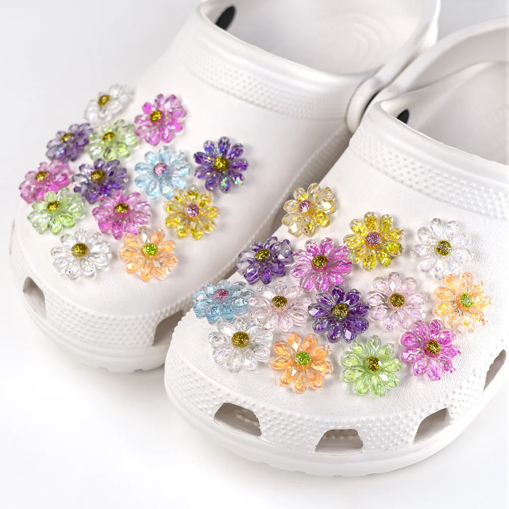 New Acrylic 1-9pcs Shoe Flower Charms for Clogs Sandals Decoration Colored Shoe Flower Accessories Charms Friends Gifts