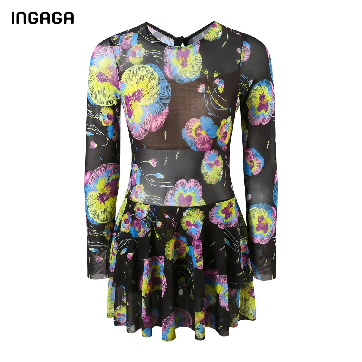 

Mesh Swimsuit New Trend Sexy Transparent Swimwear One Piece Swimdress Long Sleeve Bathing Suit Swim Skirt Large Size