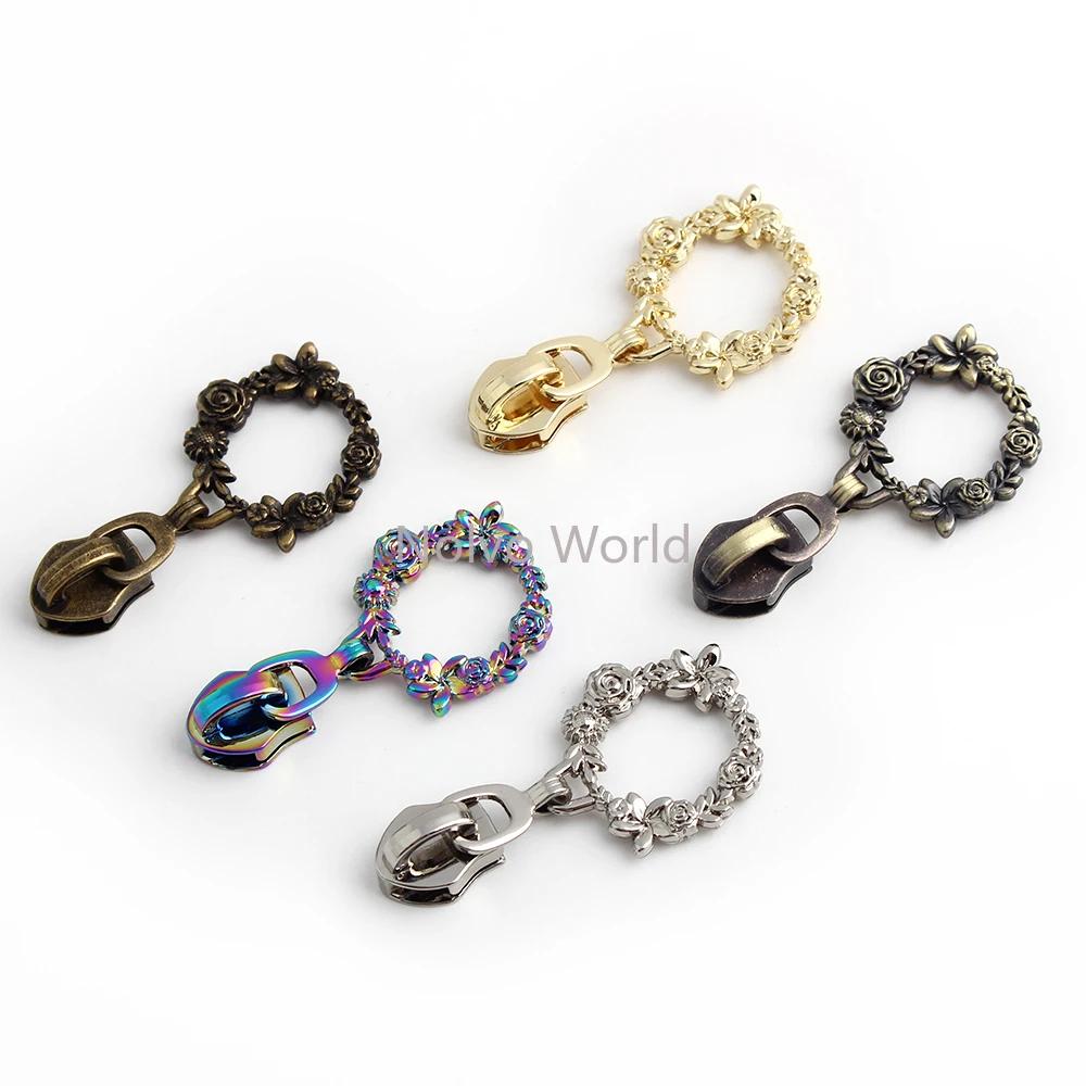 20/40/100PCS Flower Ring Shape 5# Nylon Zipper Puller For Wallet Shoulder Bags Suitcase Clothes Removable Zip Slider Accessories