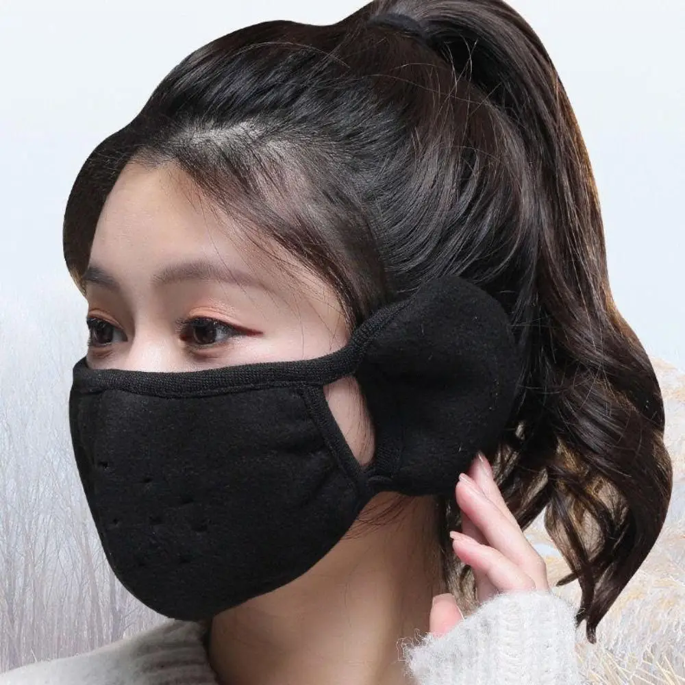 Simple ขนแกะ Earmuffs หน้ากาก Windproof ความร้อนฤดูหนาวหน้ากากหูอุ่น Earflap ป้องกันฝุ่น Half Face Mask วิ่ง