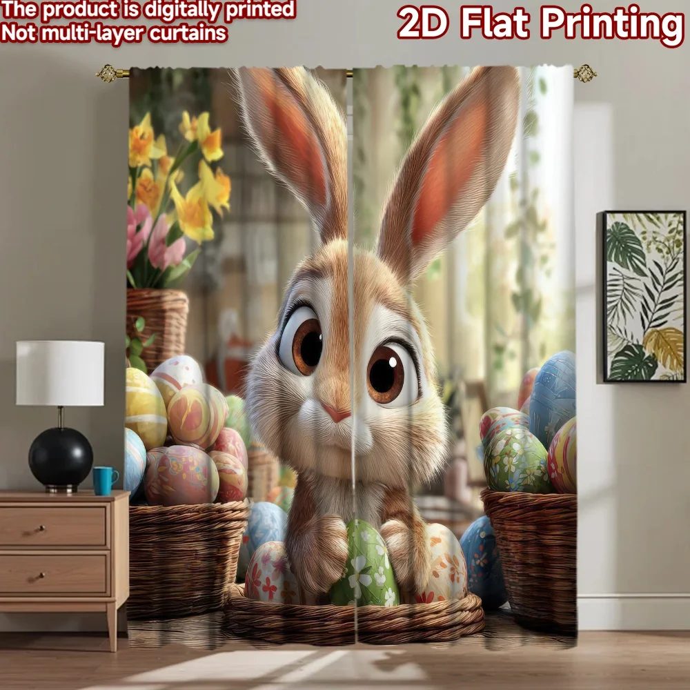 

1pc 2D flat Photography Backdrop Party Backdrop Easter Bunny with Eggs 100% Polyester Anniversary Use for Suitable for bedroom,