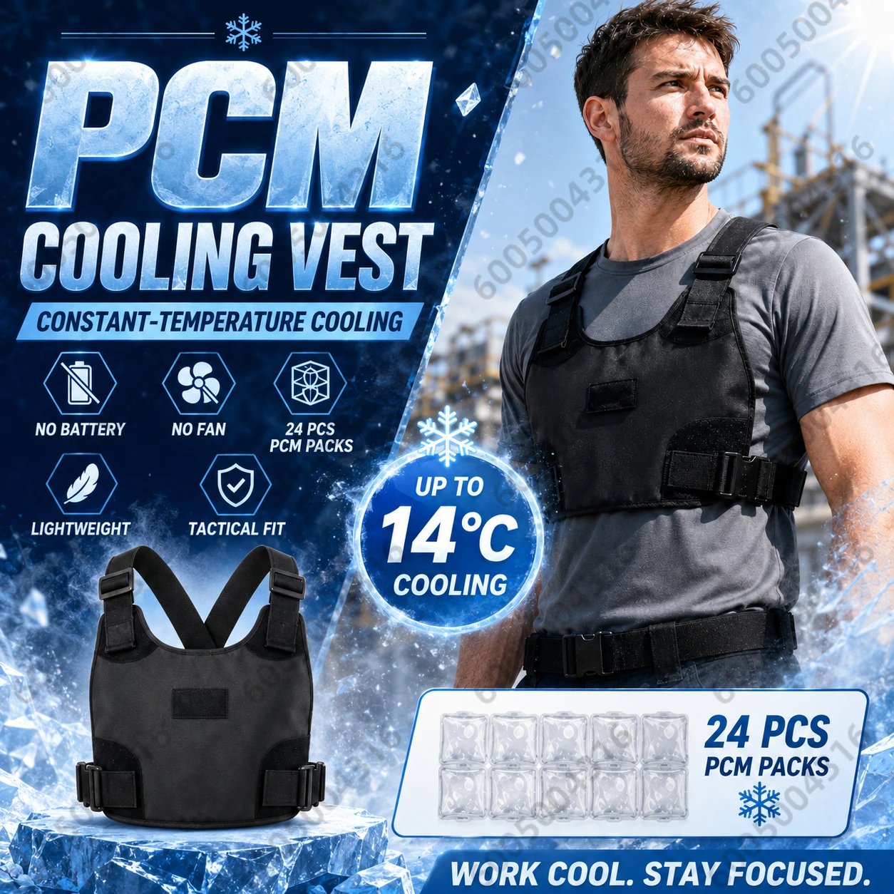 Men's PCM Cooling Vest Constant Temperature Lightweight Tactical Refrigeration Wear with Ice Packs for Construction Outdoor Work