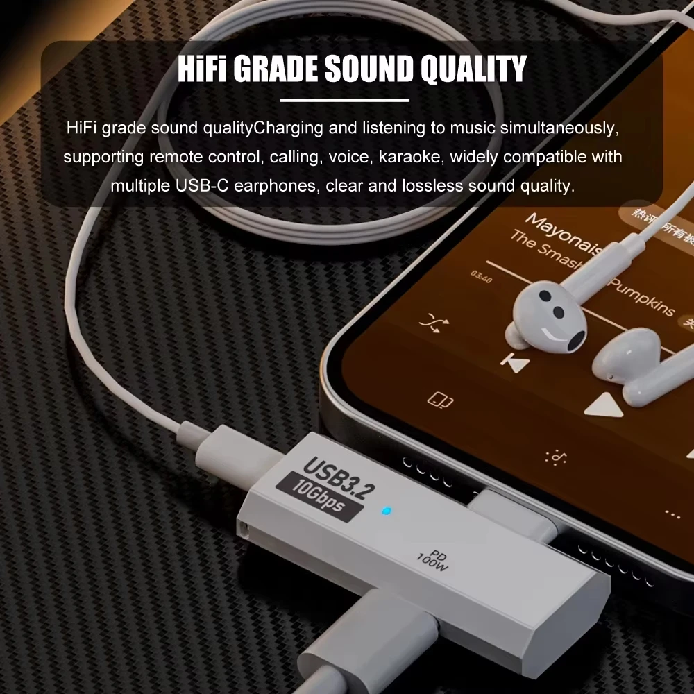 USB C 헤드폰 및 충전 어댑터 1입력 2출력 타입 C 오디오 어댑터 (PD100W 고속 충전 USB C 분배기 포함, 아이폰용)