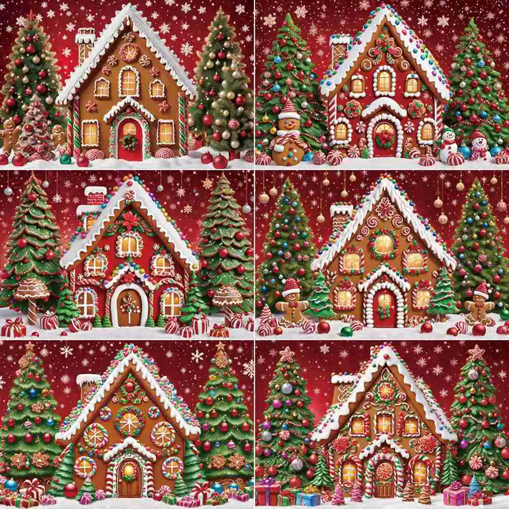 

MOON.QG Christmas Tree Gingerbread House Backgrounds Children Candy Party Photo Backdrop Baby Studio Photography Shooting Props