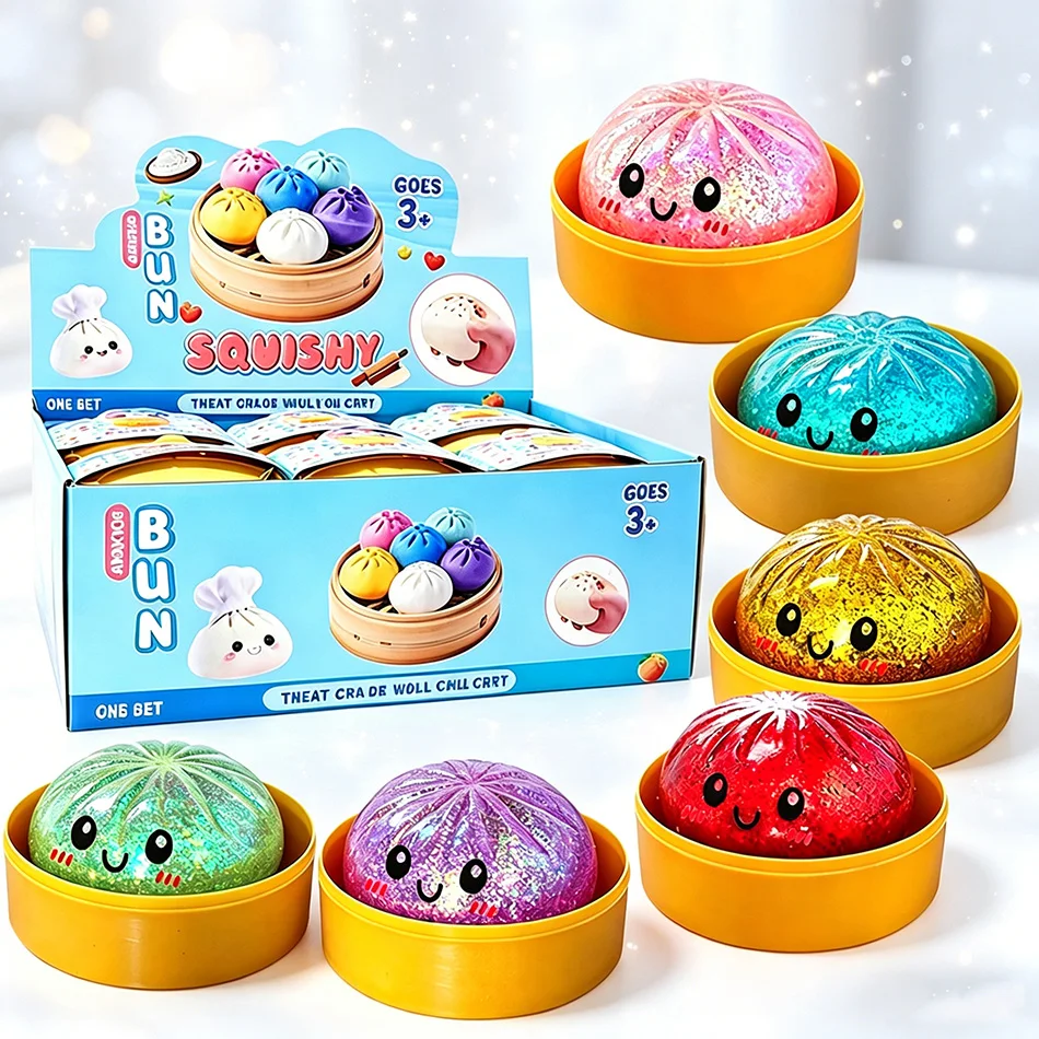

Dumpling Squishy Toy with steamer Box Stress reducing rebound toys Stress Relief Sensory Ball blind box Toy for Kid Baozi ﻿Gifts