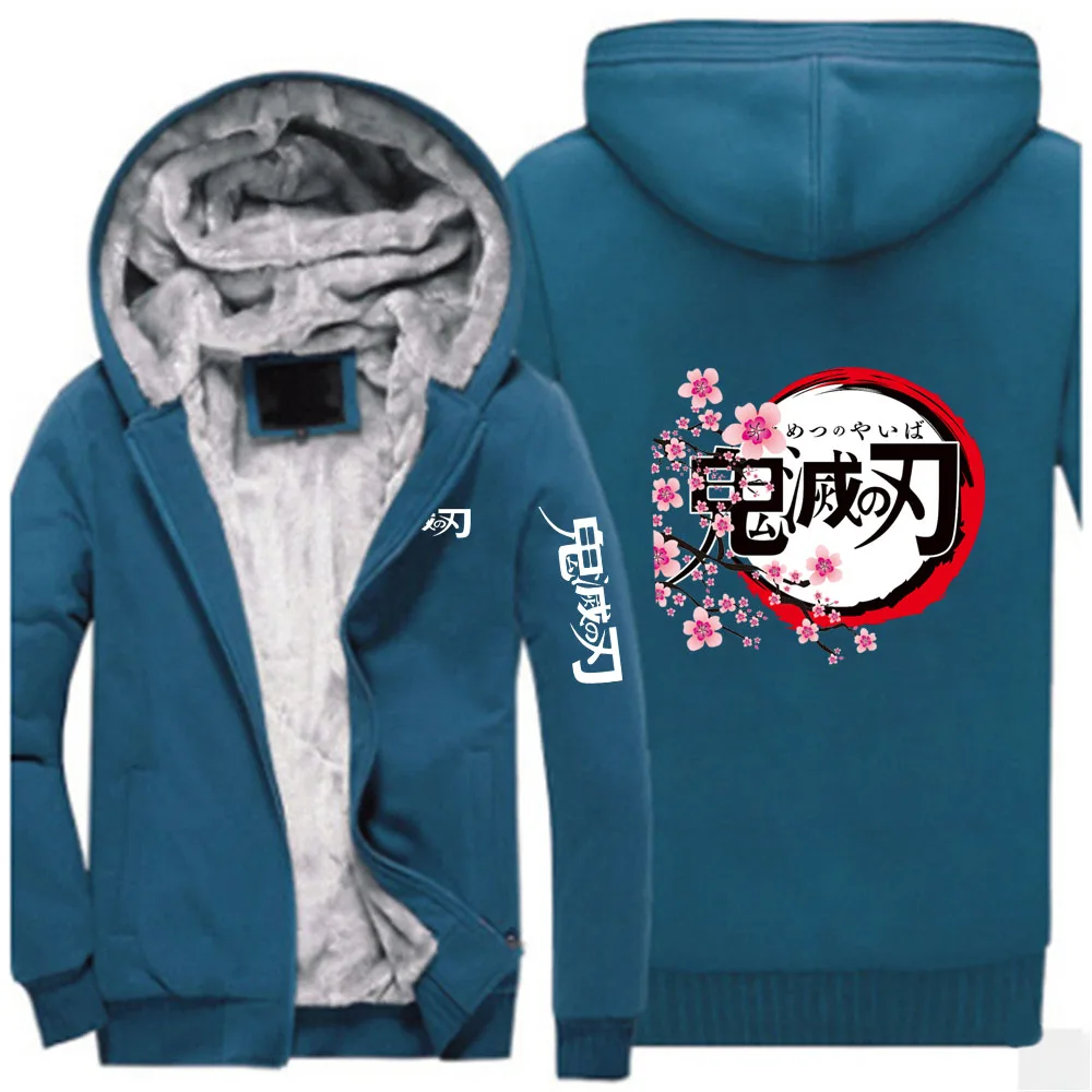 Anime Demon Slayer 2025 New Men Zip Up Hoodies Casual Fleece Sweatshirt Half Dome Full Zip Hooded Thicken Warm Coat Jacket view 2