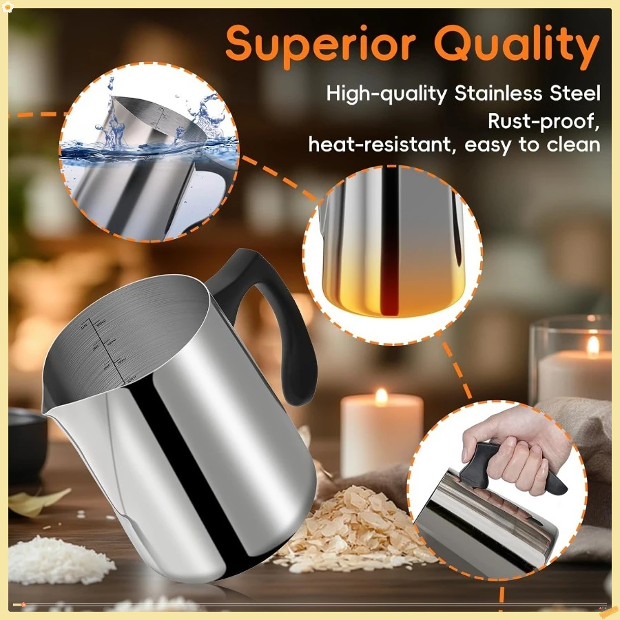 Ausgießtopf für die Kerzenherstellung, 32-Unzen-Wachsschmelztopf aus Edelstahl mit hitzebeständigem Griff, Krug zur Herstellung von Kerzen mit Doppelkessel