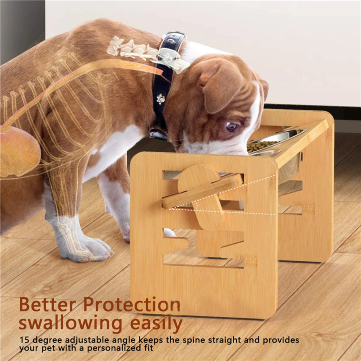 Enhance your pet's dining experience with this Premium Elevated Bamboo Dog Bowls Stand - Stylish and Modern Design - Efficient a