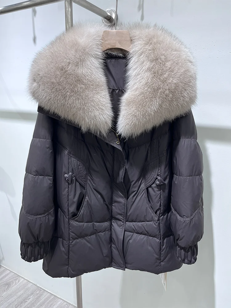 

2025 Fashion Winter Goose Down Jacket Women's Natural Real Fox Fur Collar Coat Cusual Female Casual Parka Clothes