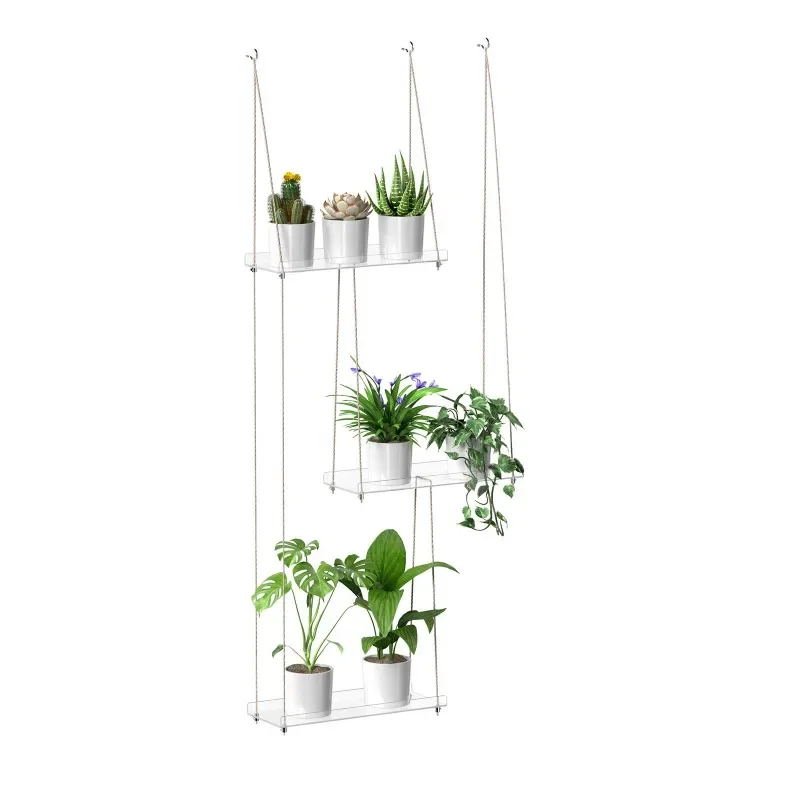 Acrylic Hanging Shelf 16 Inch Transparent Multi-layer Plant U-Step Wall Flower Stand