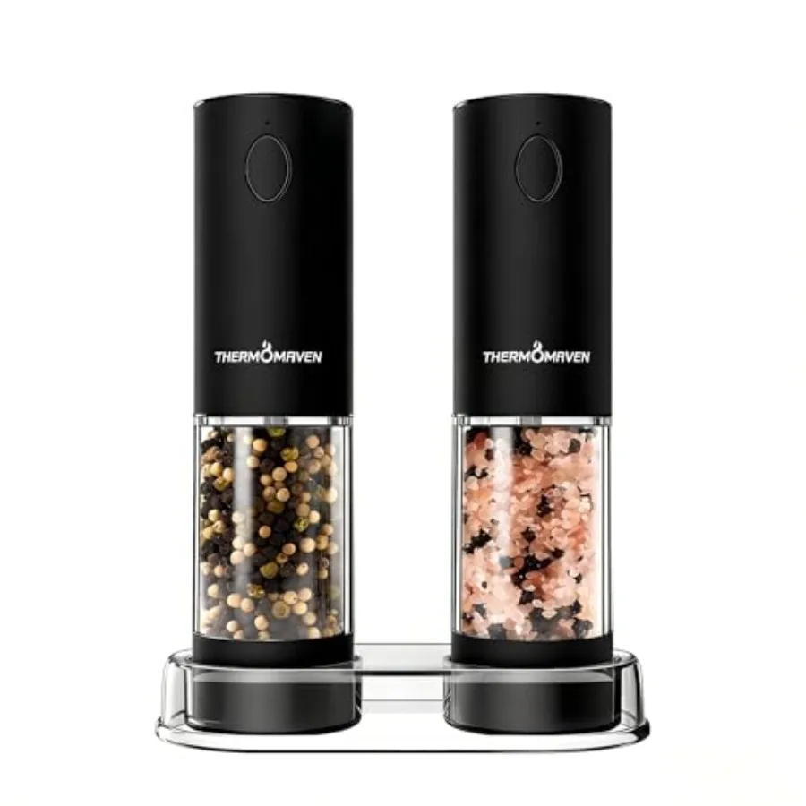

Electric Salt and Pepper Grinder Set 110ml Larger Rechargeable Automatic Salt and Pepper Mill with 6 Adjustable Coarseness LED