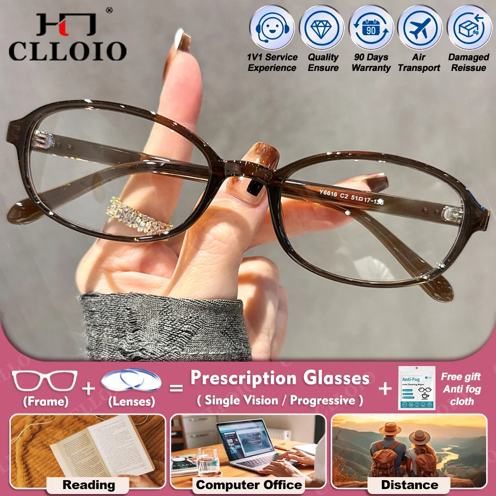 

CLLOIO Simple Currents Rectangle Frame Myopia Prescription Glasses Women Anti Blue Ray Photochromic Progressive Reading Eyeware