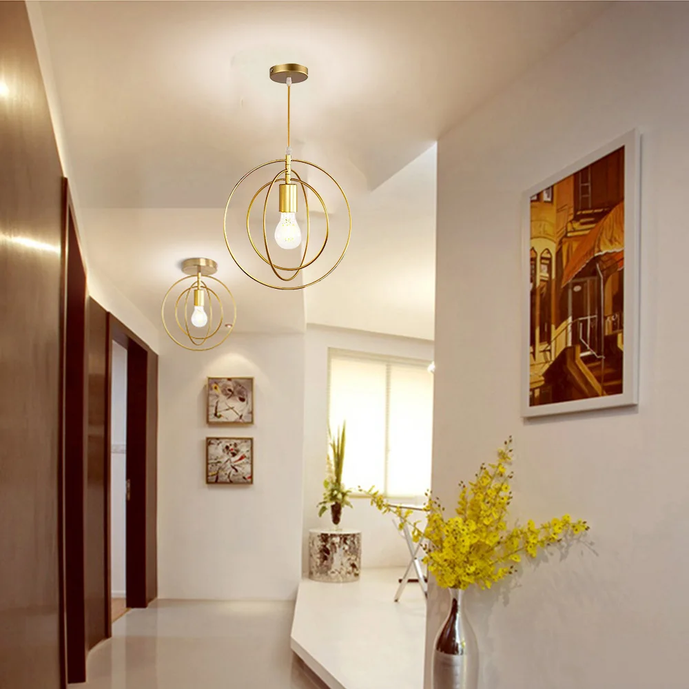 Vintage Antique Golden Circle Pendant Lights Originality Plated Vacuum Modern Led Lamp Bar Counter Hanglamp Simple Metal E27
