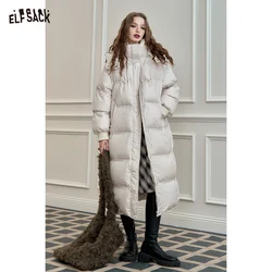 Elfsack 2024 Herfst Nieuwkomers 90% Witte Eendendons Lange Pufferjas Met Capuchon Voor Dames Losse Pasvorm