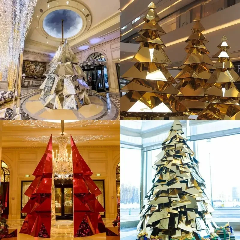 Shopping mall luxury acrylic Christmas tree - custom large commercial Christmas decoration, mirror effect indoor holiday