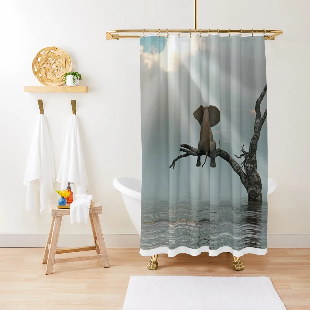 

elephant and a dog are sitting on a tree Shower Curtain Shower Bath Anime Bathroom Bathroom And Shower Products Curtain