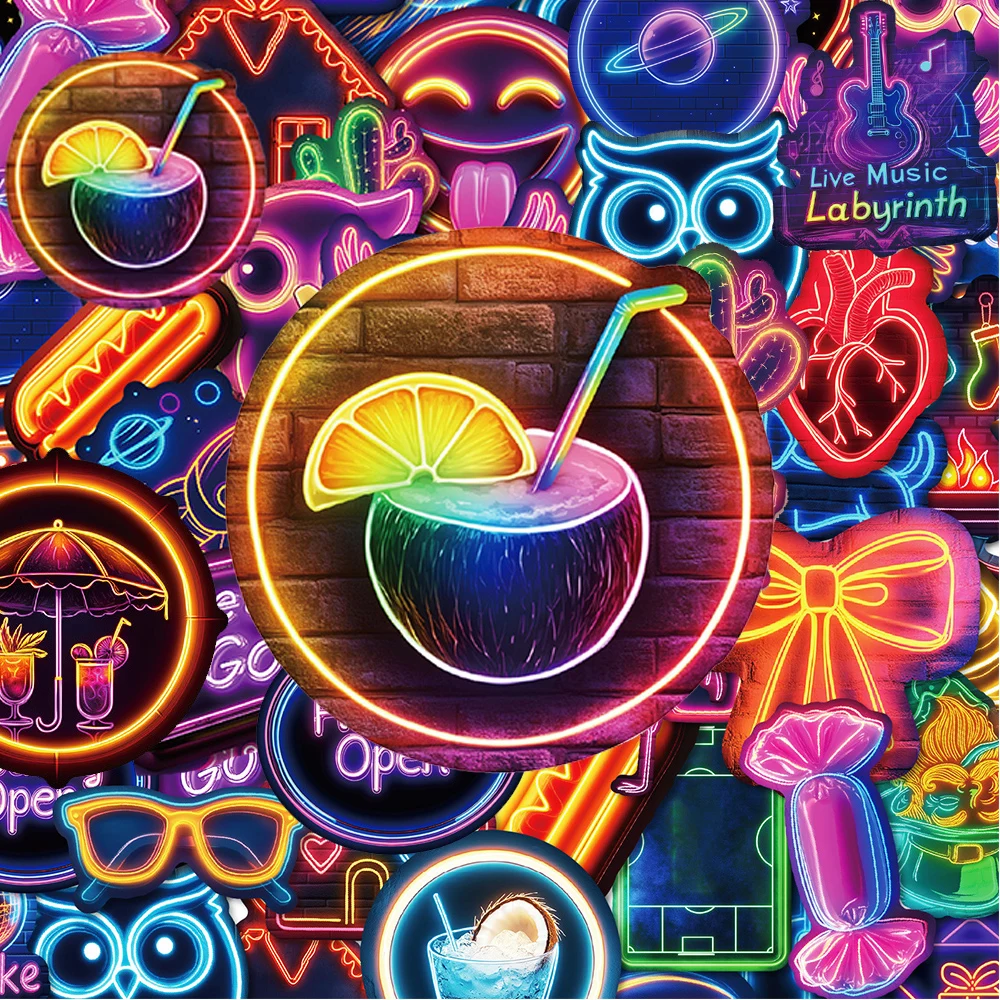 

10/30/50pcs Mix Funny Neon Light Stickers Cartoon Creative Decals for Skateboard Phone Guitar Luggage Cool Graffiti Sticker Pack