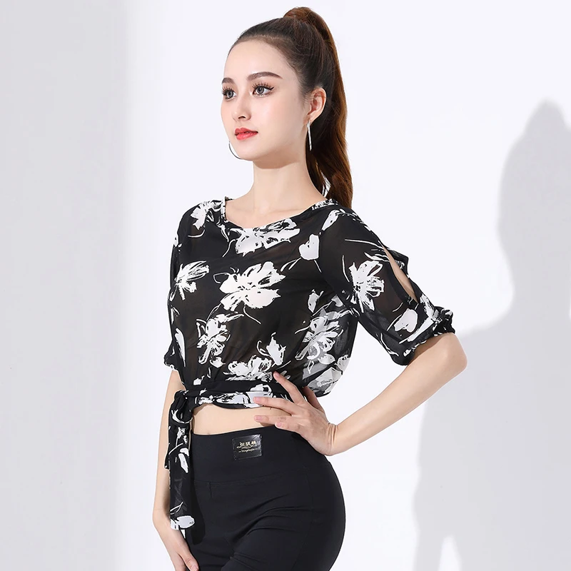 Floral Latin Tops Women Backless Ballroom Practice Wear Stage Costume Tap Dance Wear Salsa Clothing Tango Dancer Outift DL9440