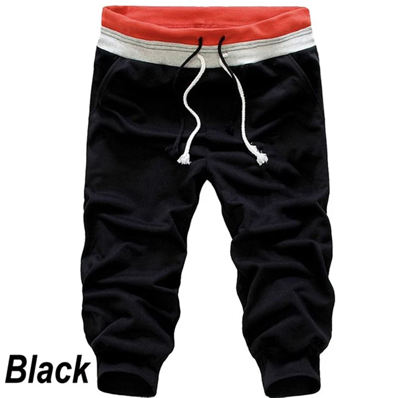 Men\'s casual summer sports jogging drawstring shorts plus size solid color pocket cotton beach shorts