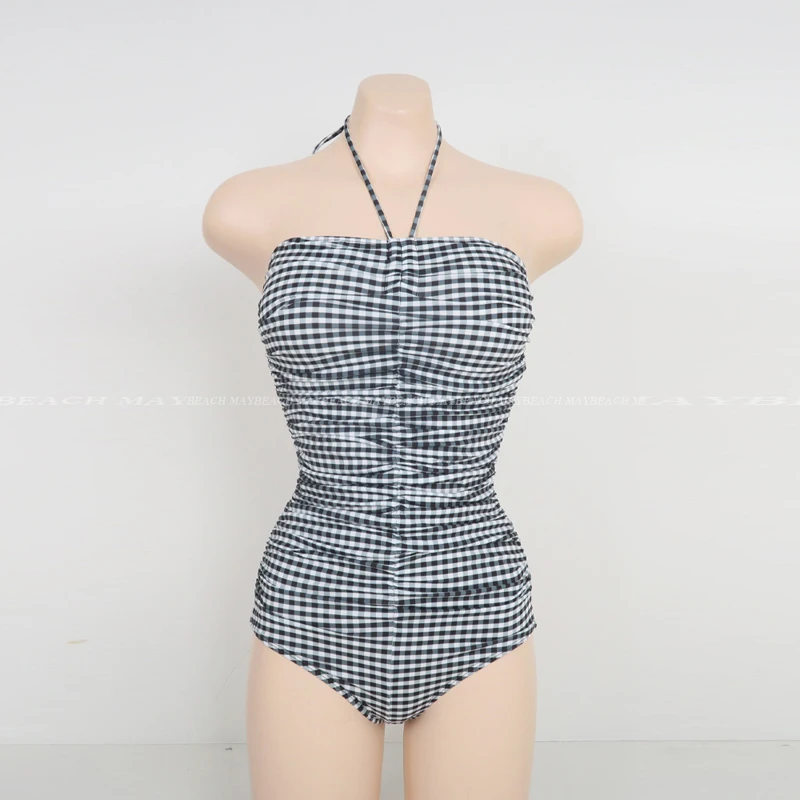 Women One Piece Sexy Beach Wear Plaid Summer Vintage Monokini Plaid Bathing Suit Korean Stlyle 2023 New Arrival