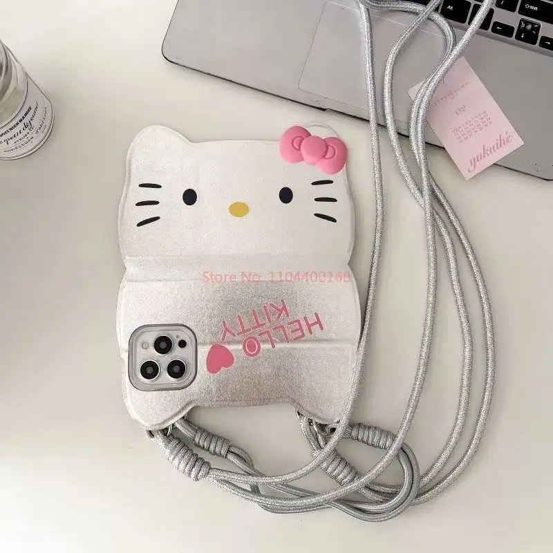 Op voorraad Cartoon handtassen Kt Cat Flip Up Bow Anti Drop Handige veelzijdige hoes Geschikt voor S24 25-meisjes Aangepaste verjaardagscadeaus
