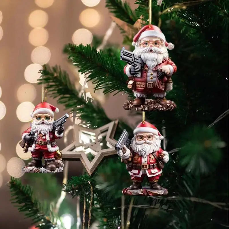 Acrylic Christmas Santa 5pcs Swinging Santa Claus Ornament Set Funny Santa Claus Pendant Santa Claus Car Decor For Corridor