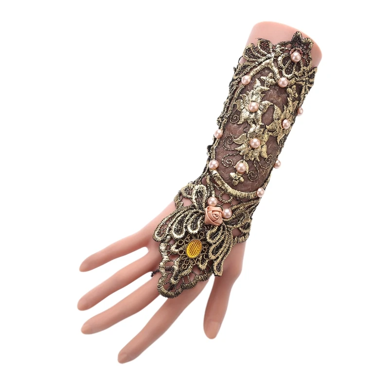 Gold Color Lace Flower Retro Bracelet Ring Set Women Accessories for Wedding