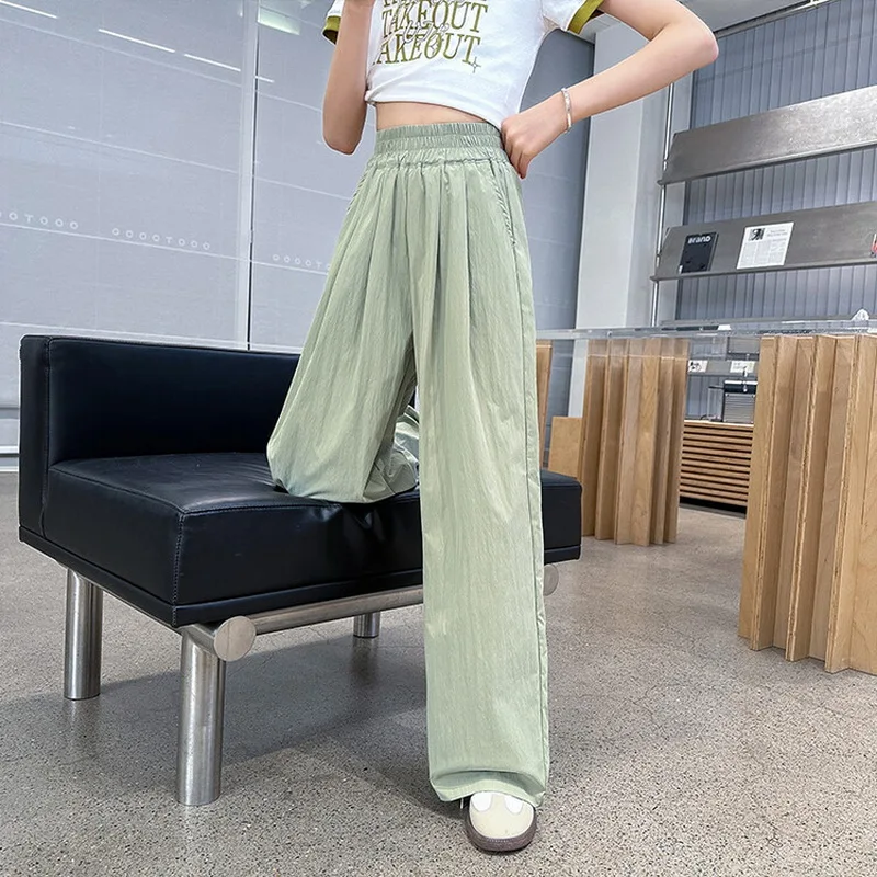 Teenage Girls Summer Casual Pants Thin Loose Straight Trousers for Kids 2024 New Fashion All-match 10 12 Years Children Pants