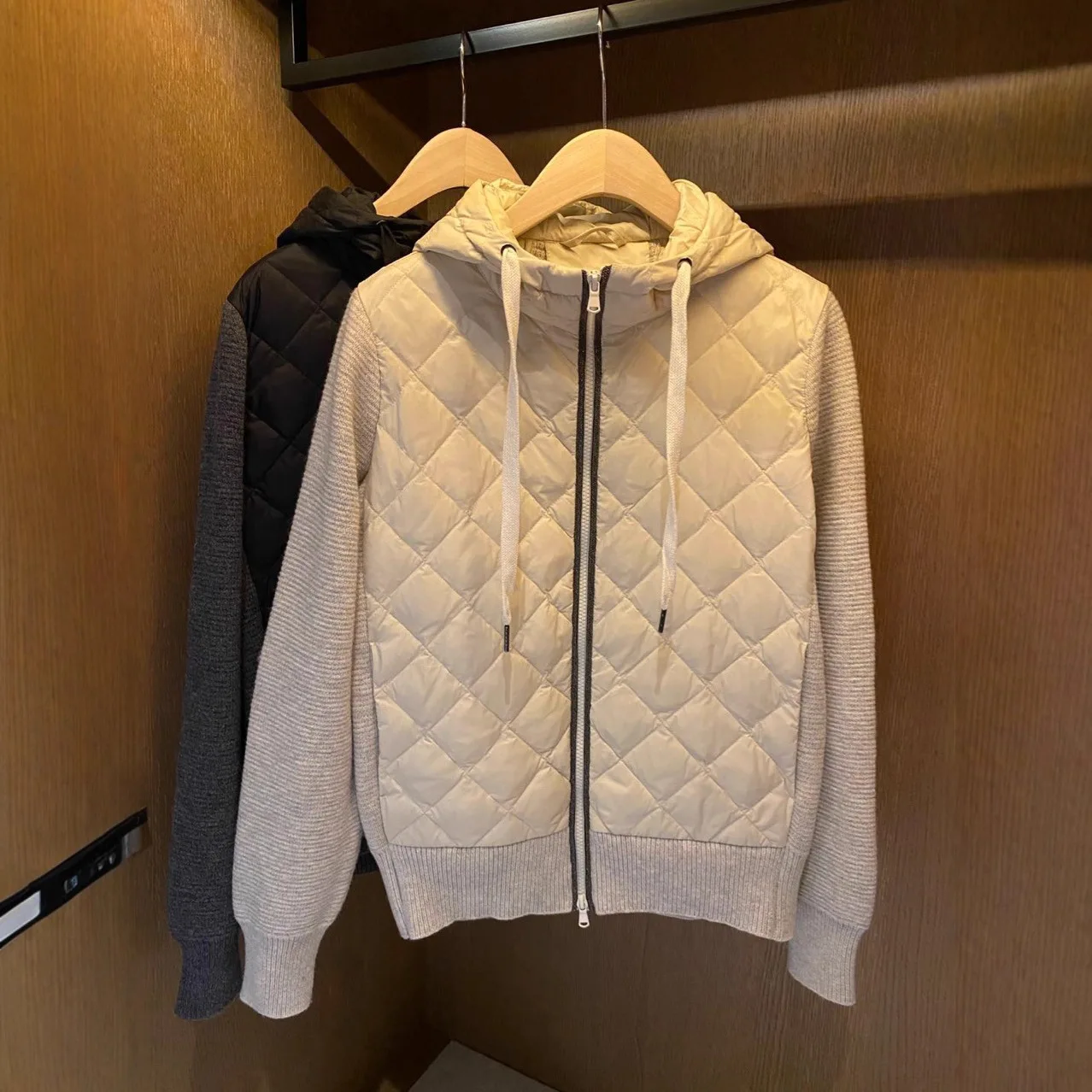 2025 Autumn/Winter New Women's Down Jacket Commuter Knitted Hooded Slimming Goose Down Jacket