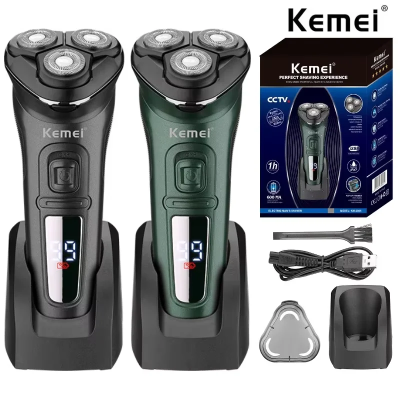 Kemei 2805 LCD Display IPX7 Waterproof Electric Shaver for Men Wet Dry Beard Electric Razor Facial Shaving Machine Rechargeable