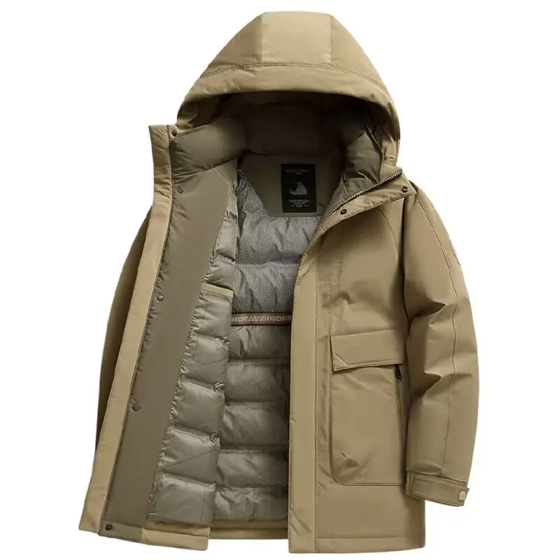 Jaket Musim Dingin Pria, Jaket Bulu Bebek, Jaket Kerja Tahan Lama dan Hangat dengan Tudung untuk Cuaca Dingin, Mantel Pria untuk Bepergian