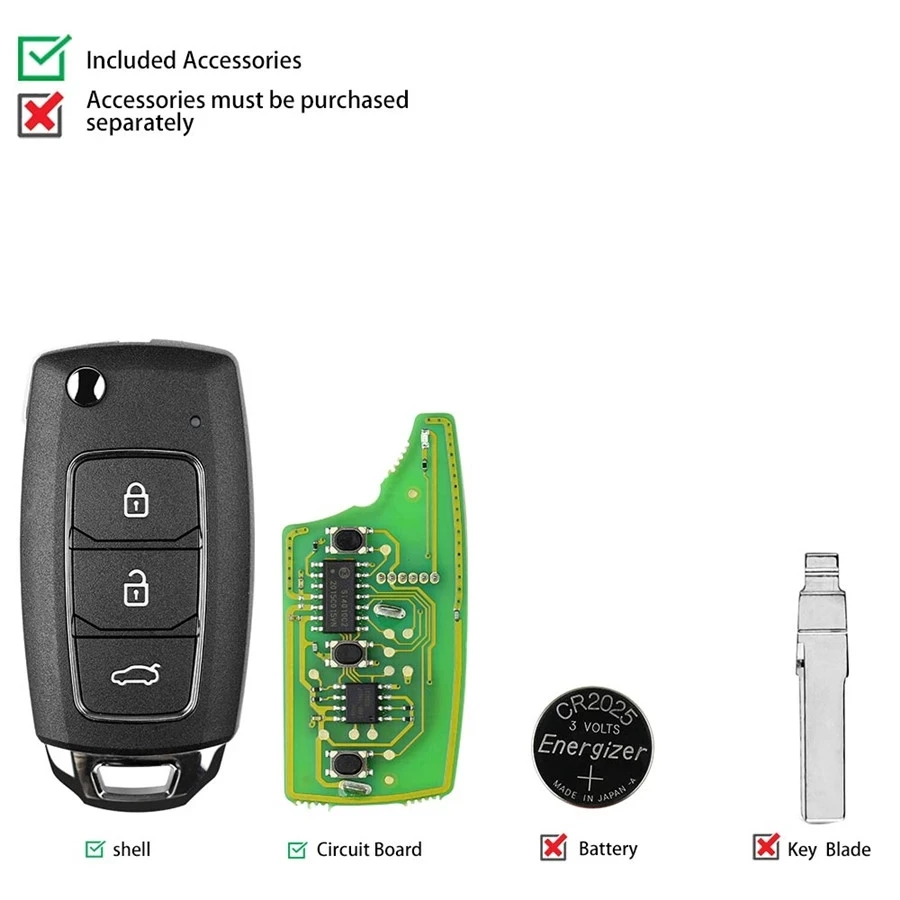 5PCS/LOT XHORSE XKHY05EN for Hyundai style Wired Universal Remote Key Fob 3 Button for VVDI Key Tool