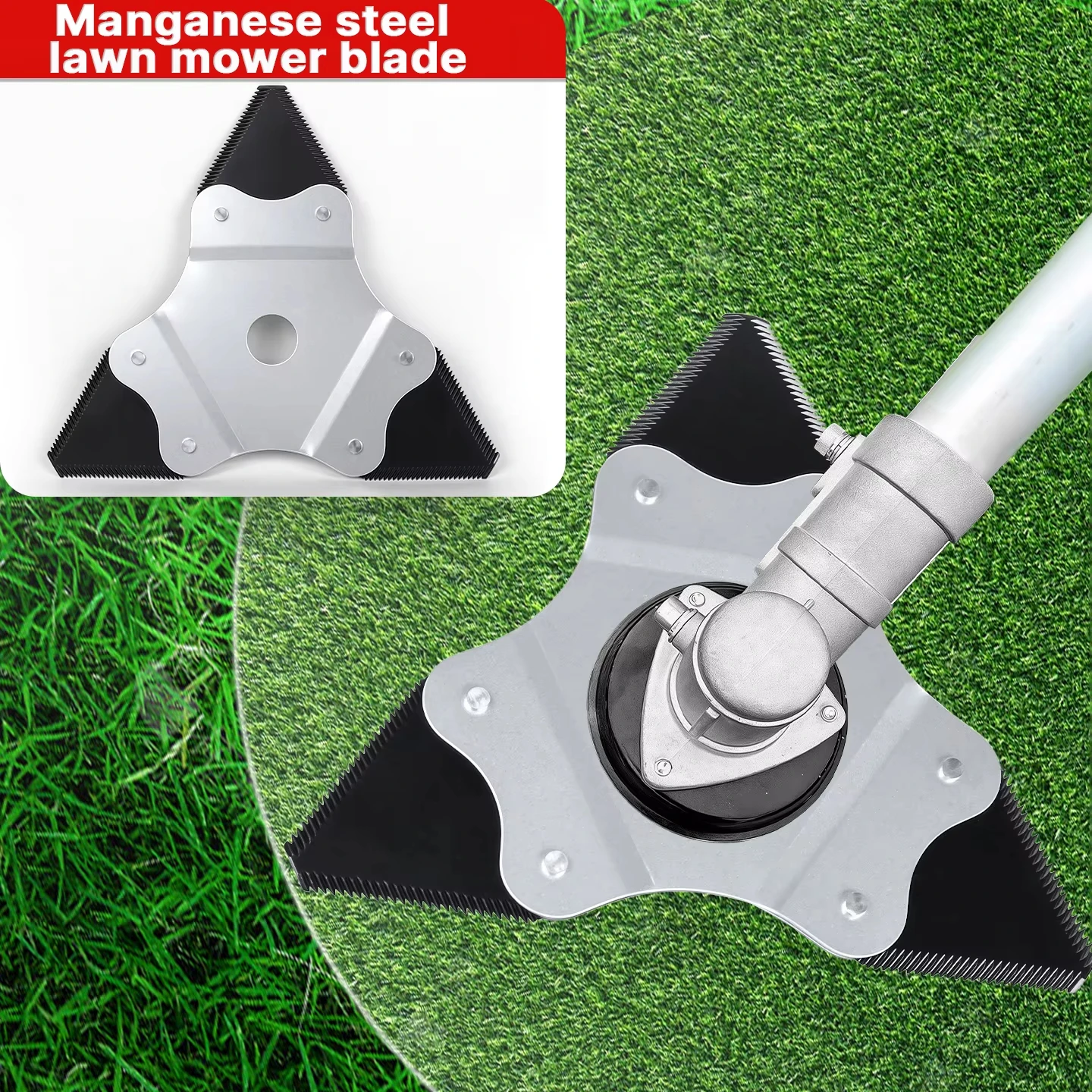Durable Manganese Steel Triangular Lawn Mower Blade with Serrated Edge for Efficient Grass Cutting, Replacement Blade Suitable F