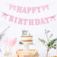 Pink Black Bow Birthday Flag Happy Birthday Party Decor Kids Adults Hanging Banner Photo Backdrop Wedding Baby Shower Supplies