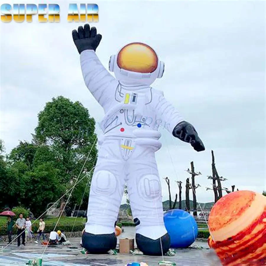 Customizable Giant inflatable waving astronaut with LED lights Event  Decor Advertising