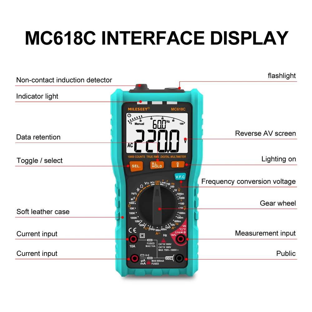 Imagem -05 - Mileseey-ac e dc Voltage Meter Mc618c10000 Contagens